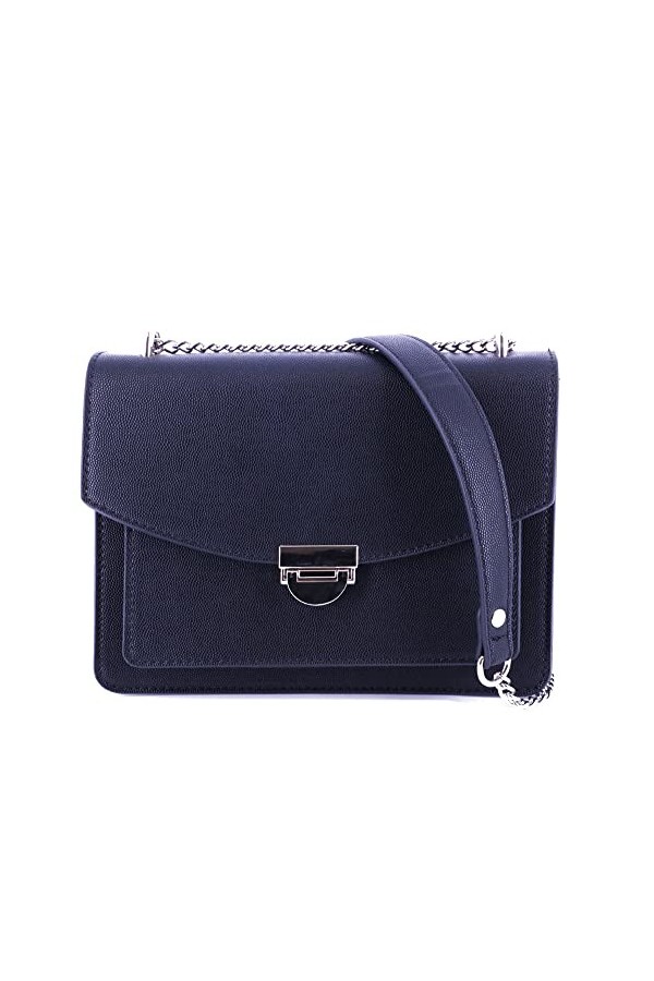 flora & co - Sac A Main Bandoulière Femme Chaînette Grainé Style Accordéon - Sacoche Multipoche A Fermoir Pivotant - Sac De V