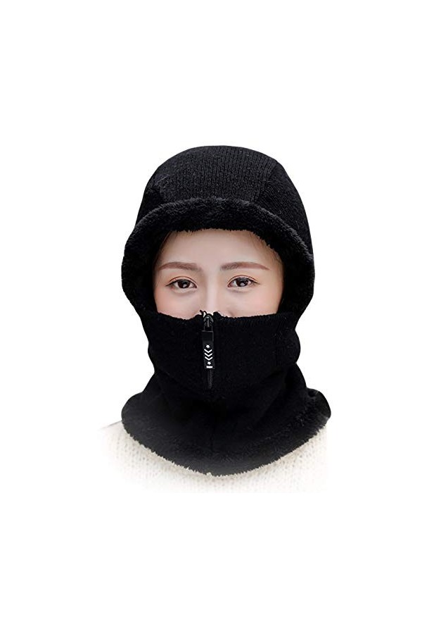 FAMKIT Cagoule dhiver en polaire pour le ski - Bonnet dhiver pour homme et femme - Bonnet chaud et épais, Noir , M