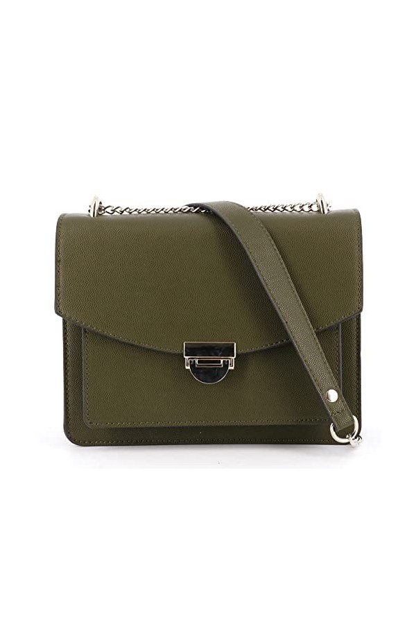 flora & co - Sac A Main Bandoulière Femme Chaînette Grainé Style Accordéon - Sacoche Multipoche A Fermoir Pivotant - Sac De V