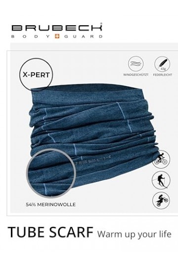 Brubeck X-PERT Foulard multifonction en laine pour homme et femme,foulard de course,foulard pour le visage,protection contre 