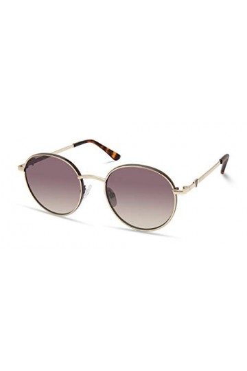 Guess Lunettes de soleil rondes classiques pour femmes, Miroir doré/tortue/marron, 51mm