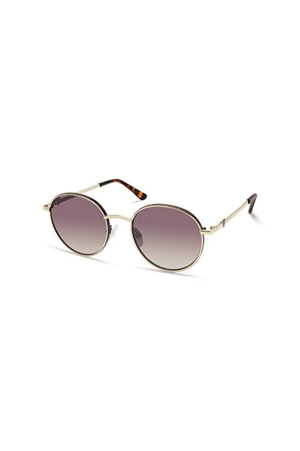 Guess Lunettes de soleil rondes classiques pour femmes, Miroir doré/tortue/marron, 51mm