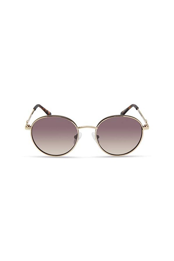 Guess Lunettes de soleil rondes classiques pour femmes, Miroir doré/tortue/marron, 51mm
