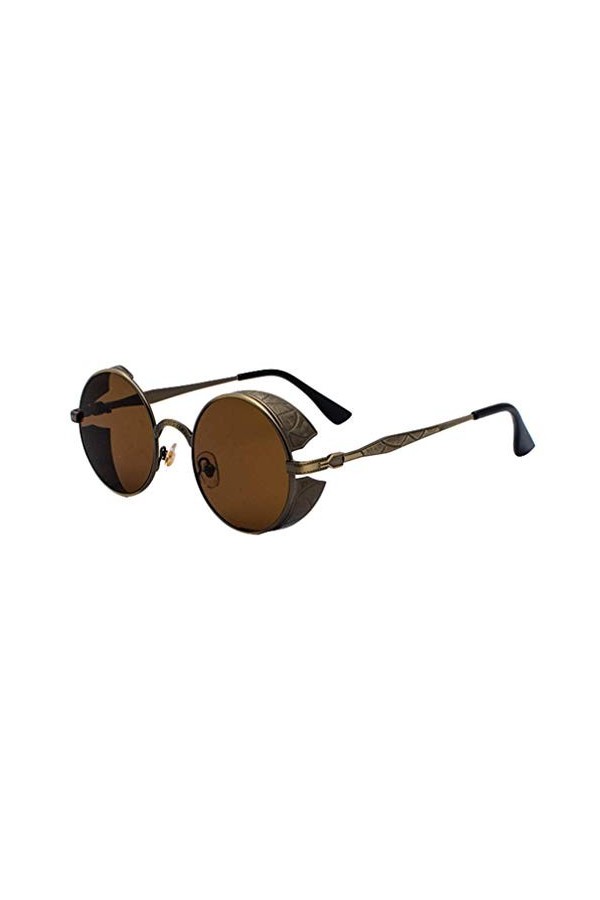 JYCCH Lunettes de Soleil Steampunk Rondes rétro pour Hommes Lunettes de Soleil Punk Vintage Lunettes Cool pour Femmes en Plei