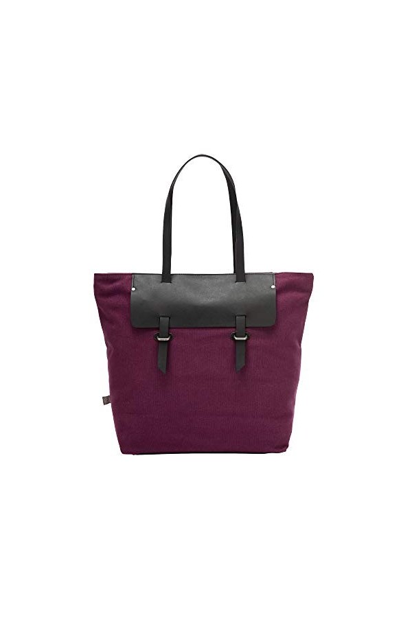 DUDU Sac Tote Cabas pour Femme en Cuir et Toile Bicolore, Grand Sac Shopping avec Fermeture à glissière Prune