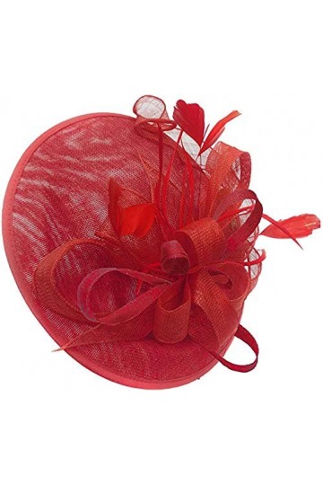 Caprilite Chapeau bibi en sinamay avec soucoupe pour femme - Rouge