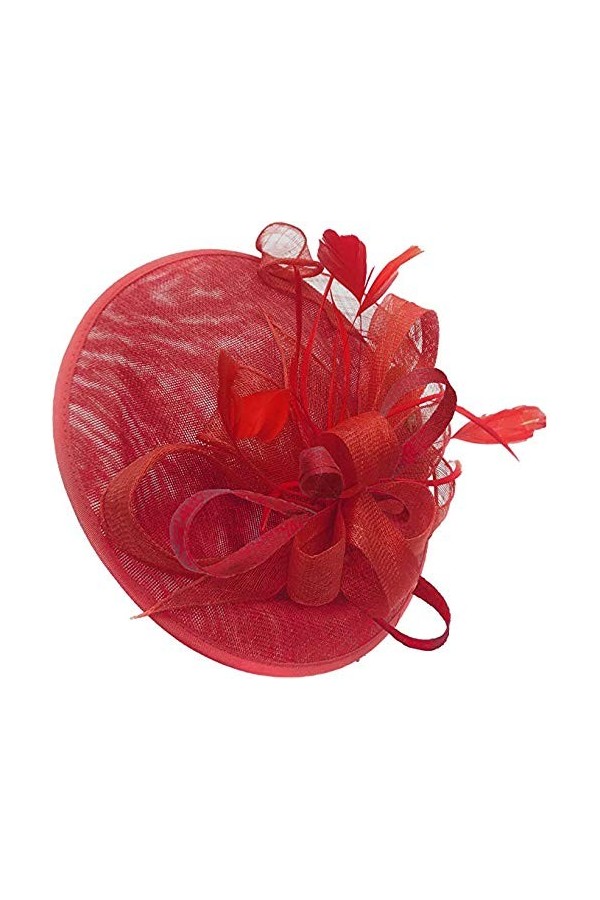 Caprilite Chapeau bibi en sinamay avec soucoupe pour femme - Rouge