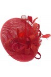 Caprilite Chapeau bibi en sinamay avec soucoupe pour femme - Rouge