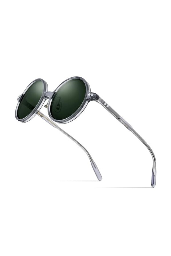 MUTYNE Lunettes de Soleil Polarisées en Acétate Hommes Rétro Vintage Cercle Lunettes de Soleil Rondes pour Femmes Nuances,Ver