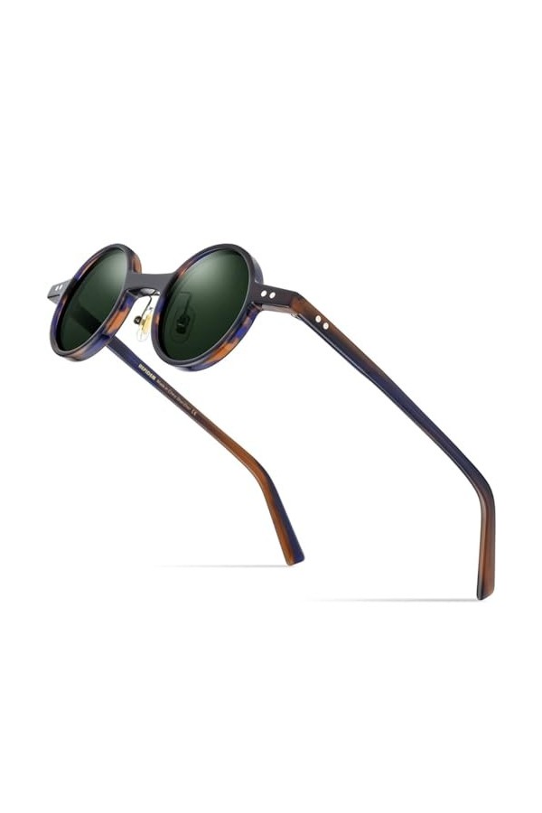 MUTYNE Lunettes de soleil polarisées en acétate pour hommes, petites lunettes de soleil rondes rétro vintage pour femmes, nua