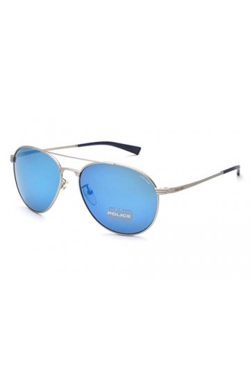 Police Mirrored Aviator Lunettes de soleil unisexe S8953M57581BSG|57|fumé avec verres miroir bleu , Argent mat, M