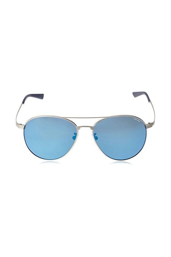 Police Mirrored Aviator Lunettes de soleil unisexe S8953M57581BSG|57|fumé avec verres miroir bleu , Argent mat, M