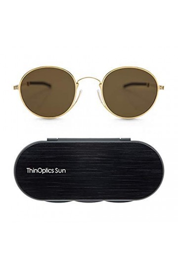 ThinOptics Lunettes de soleil aviateur – Verres polarisés miroir marron avec monture dorée Lunettes de soleil unisexe avec ét
