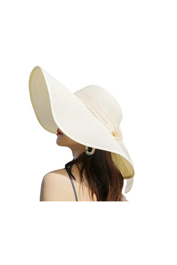Chapeau de paille dété pour femme - Chapeau de paille à large bord - Chapeau de paille pliable - Chapeau de plage UPF 50+ b