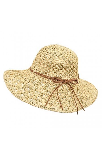 Wilxaw Chapeau de Paille Pliable Femme Anti-UV, Dame Paille Panama Capeline Bord Large, Mode Plage Capeline Bow Décoration B