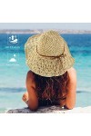Wilxaw Chapeau de Paille Pliable Femme Anti-UV, Dame Paille Panama Capeline Bord Large, Mode Plage Capeline Bow Décoration B