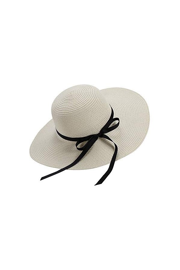 Chapter Seven Chapeau de soleil pour femme pliable avec nœud papillon large bord chapeau de paille dété casquette de plage p