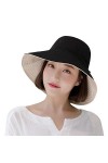 Yuccer Chapeau Femme Été Pliable Capeline Chapeau Soleil Anti UV Coton Été Vacances Jardinage Sun Hat for Women UPF UV Noir 