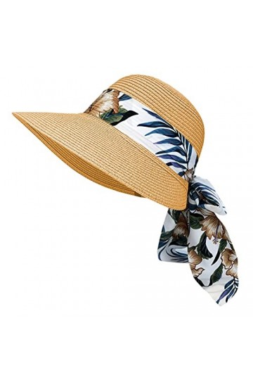 GizellMG Casquettes rétro Chapeau Paille Visières Femme Chapeau dété Pliable Grande Bord avec Nœud pour Femme Fille Capline 