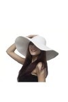 VASANA Chapeau de soleil large à large bord pour femme - Couleur unie - Pour la plage - Blanc