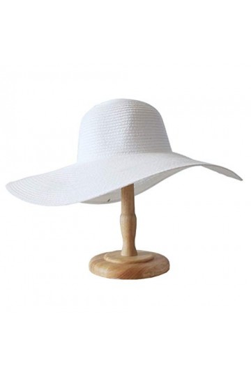 VASANA Chapeau de soleil large à large bord pour femme - Couleur unie - Pour la plage - Blanc