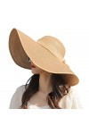 Bamboopack Chapeau de paille à large bord pour femme - Pliable - Avec nœud - UPF 50+ - Kaki
