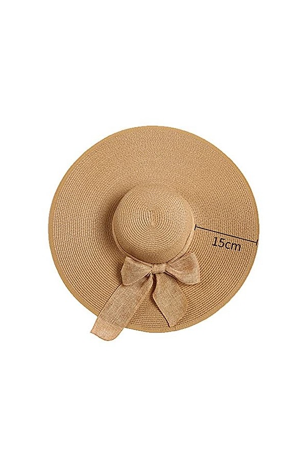 Bamboopack Chapeau de paille à large bord pour femme - Pliable - Avec nœud - UPF 50+ - Kaki