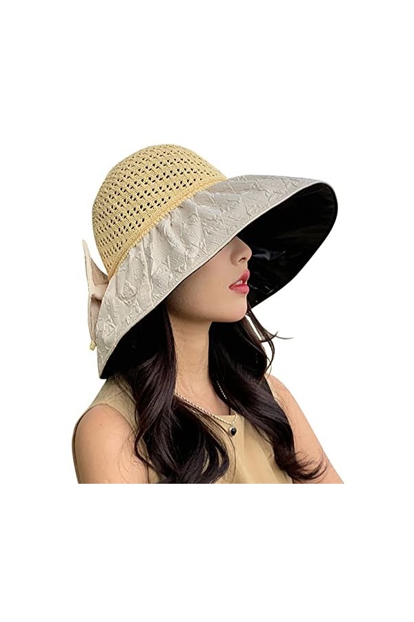 AIEOE Chapeau de Soleil pour Femme Large Bord Pliable Anti-UV Capeline Eté Plage Voyage Vacances Jardinage avec Cordon de Cou