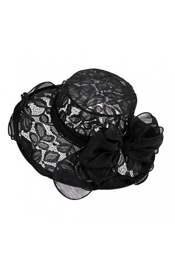 Chapeau Organza de Mariage Rétro Chapeau Soleil Femme Elégant Chapeau Dentelle Pliable Chapeau dEté Large Bord Chapeau Angla