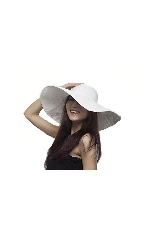 Chapeau de soleil pliable à large bord élégant avec nœud papillon Style bohème Protection UPF 50+, blanc, Taille unique