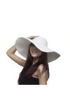 Chapeau de soleil pliable à large bord élégant avec nœud papillon Style bohème Protection UPF 50+, blanc, Taille unique