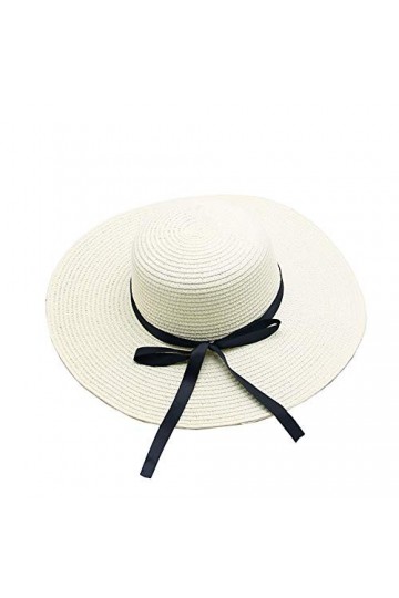FSSTUD Femme Soleil Chapeau Été en Paille Chapeau de Plage Pliable Anti UV Large Bord Blanc