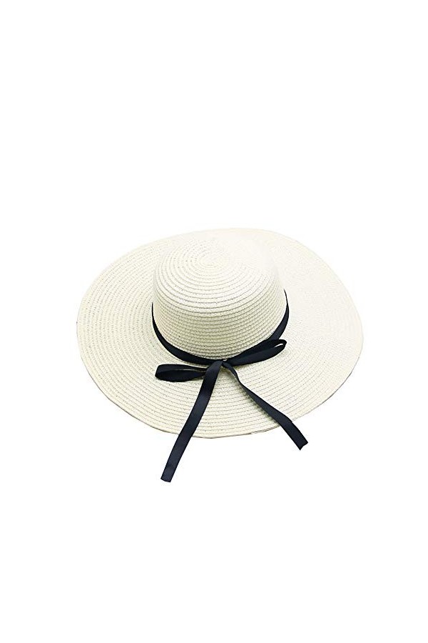 FSSTUD Femme Soleil Chapeau Été en Paille Chapeau de Plage Pliable Anti UV Large Bord Blanc