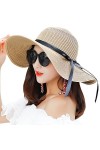 FSSTUD Femme Soleil Chapeau Été en Paille Chapeau de Plage Pliable Anti UV Large Bord Blanc