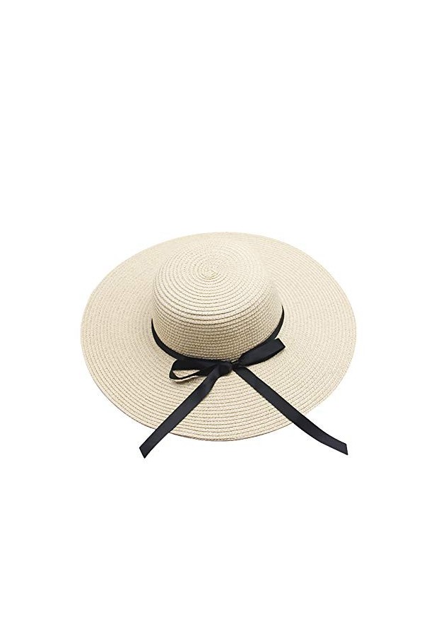 FSSTUD Femme Soleil Chapeau Été en Paille Chapeau de Plage Pliable Anti UV Large Bord Blanc