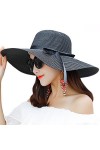 FSSTUD Femme Soleil Chapeau Été en Paille Chapeau de Plage Pliable Anti UV Large Bord Blanc