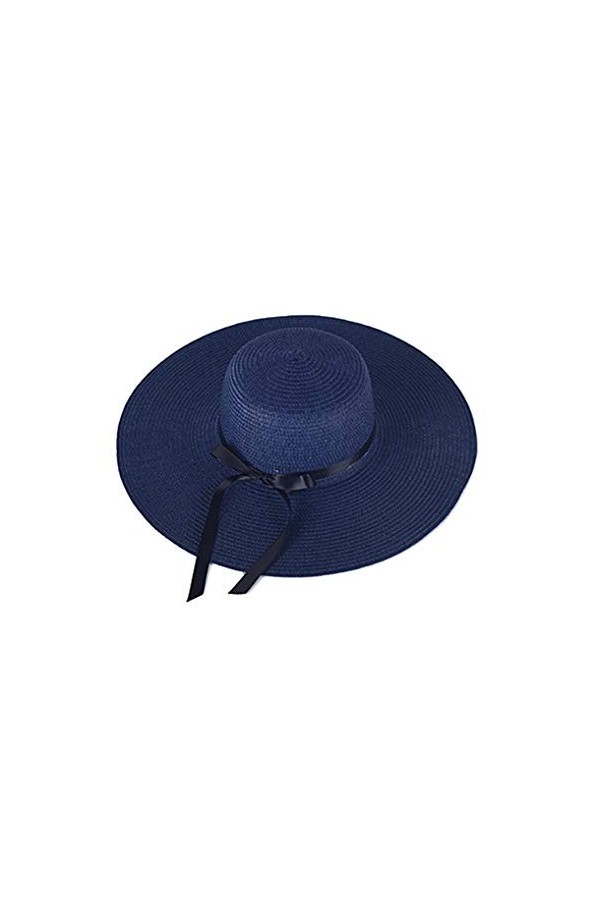 FSSTUD Femme Soleil Chapeau Été en Paille Chapeau de Plage Pliable Anti UV Large Bord Blanc