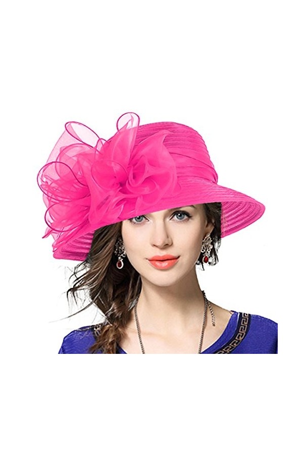 VECRY Femmes Oaks Derby Robe Église Cloche Capelines Bowler Chapeaux de Mariage Rose 
