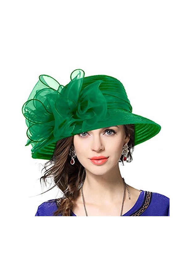 VECRY Femmes Oaks Derby Robe Église Cloche Capelines Bowler Chapeaux de Mariage Rose 