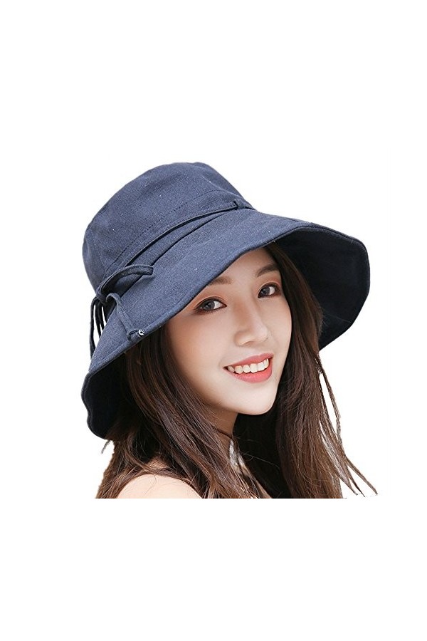 Petite Fortune Femme Chapeau de Soleil Coton Large Bord Visière Capeline Pliable Anti-UV UPF 50+ Sunhat Respirant Orné Bowkno