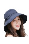 Petite Fortune Femme Chapeau de Soleil Coton Large Bord Visière Capeline Pliable Anti-UV UPF 50+ Sunhat Respirant Orné Bowkno