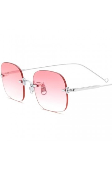 Lunettes de Soleil sans Monture Femmes Luxe Mode Alliage Lunettes de Soleil Hommes avec Miroir Nylon,Rose,Taille Unique