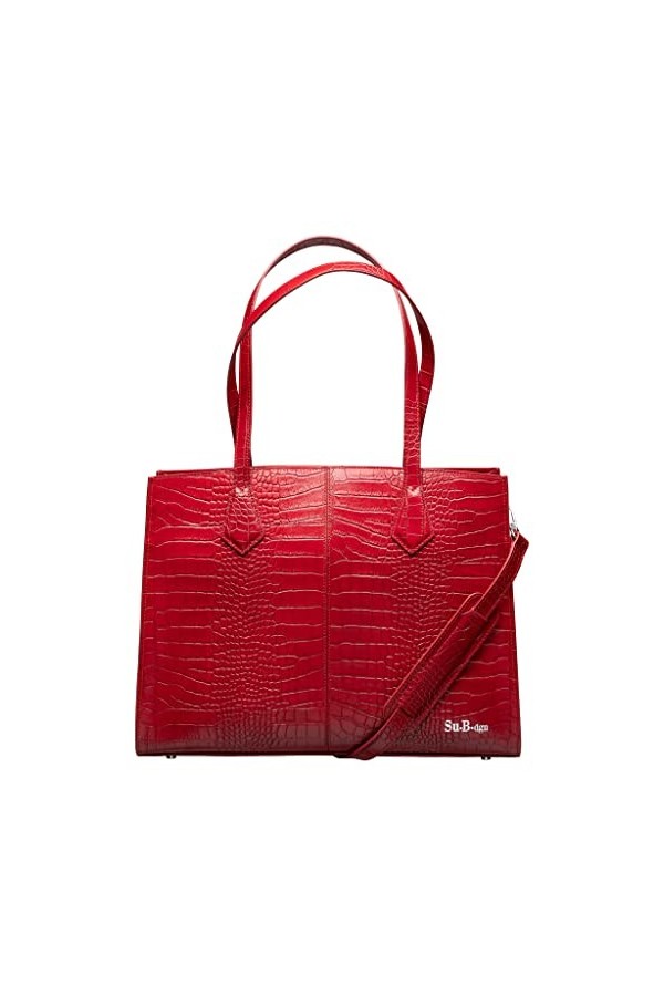 Su.B Sac Fourre Tout Pour Ordinateur Portable 14 Pouces Pour Femme, Cuir Fendu, Sac Fourre Tout de Travail Avec Sangle de Bag