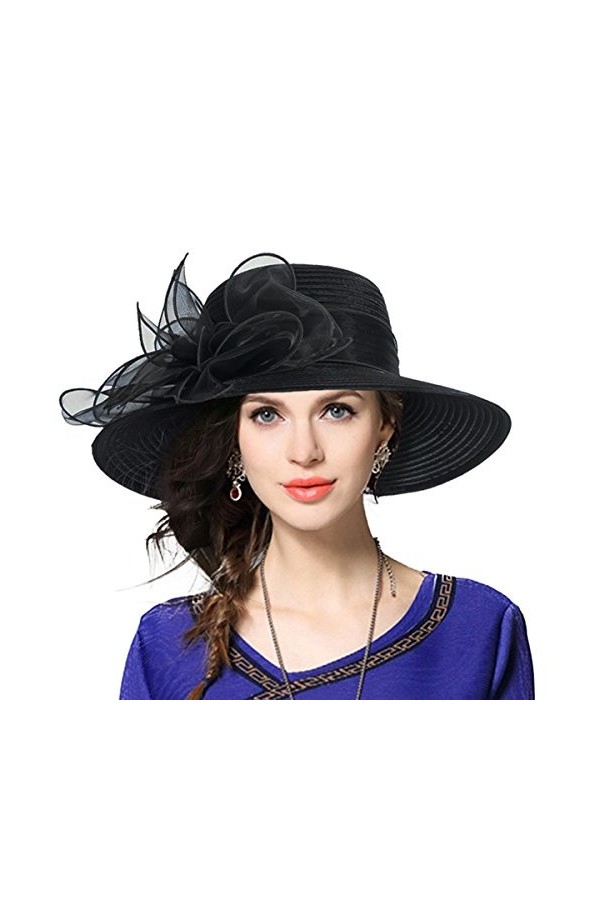 VECRY Femmes Derby Church Capelines Baptism Dress Tea Party Chapeaux de Mariage Noir,Taille M 