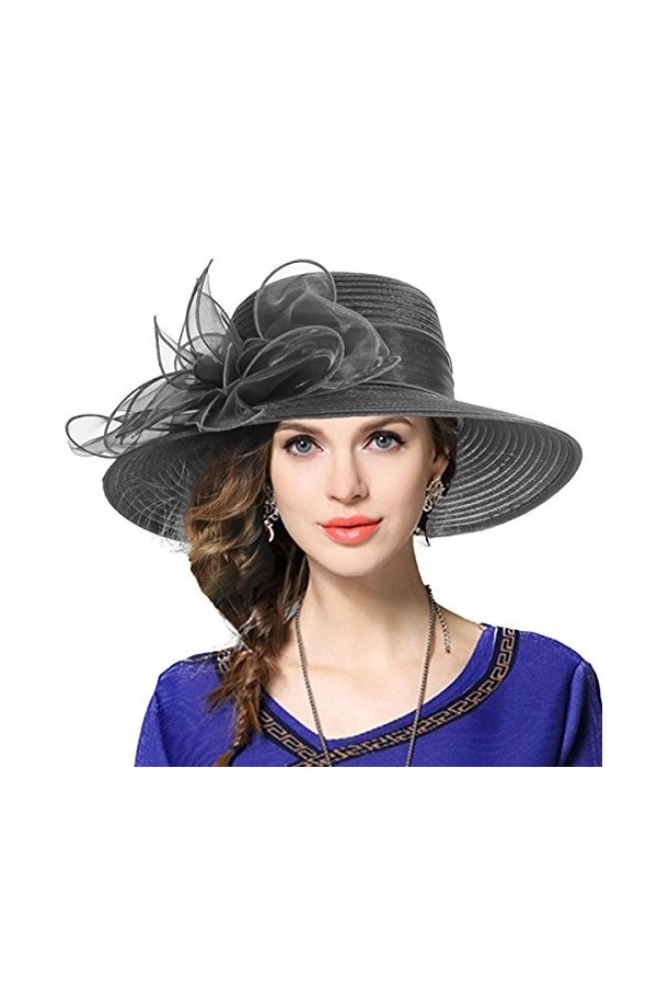 VECRY Femmes Derby Church Capelines Baptism Dress Tea Party Chapeaux de Mariage Noir,Taille M 