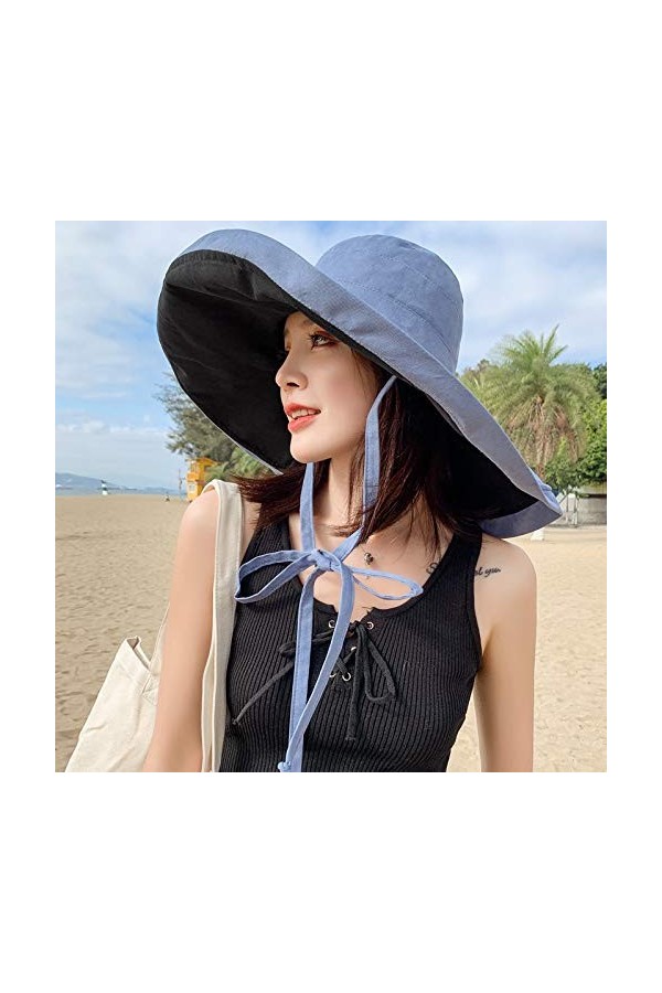 Capeline Femme Large Bord Chapeau de Soleil Réversible Coton Respirant Casquette Visière UPF50+ Anti-UV Protection Solaire Bo