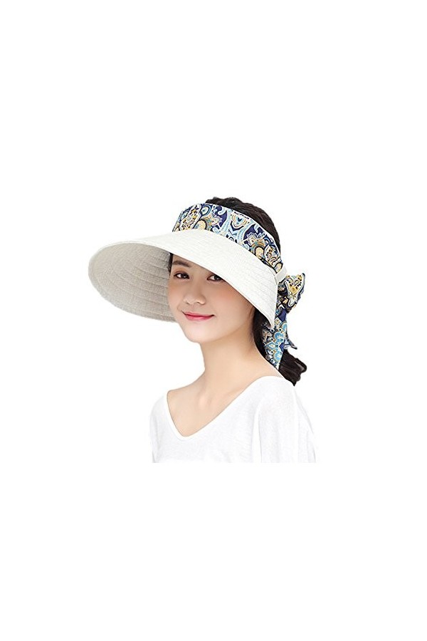YJZQ Chapeau de Soleil Visière Femme Casquette Serre-tête Capeline Vintage Grand Bord Pliable Cap Golf Anti UV Capeline pour 
