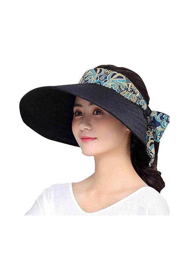 YJZQ Chapeau de Soleil Visière Femme Casquette Serre-tête Capeline Vintage Grand Bord Pliable Cap Golf Anti UV Capeline pour 