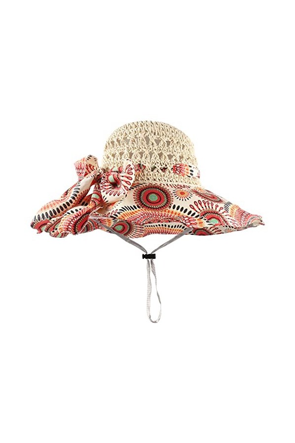 Meliyya Chapeau de paille pour femme - Chapeau de paille à large bord pliable - Chapeau dété - Fleurs - Chapeau de plage, a-