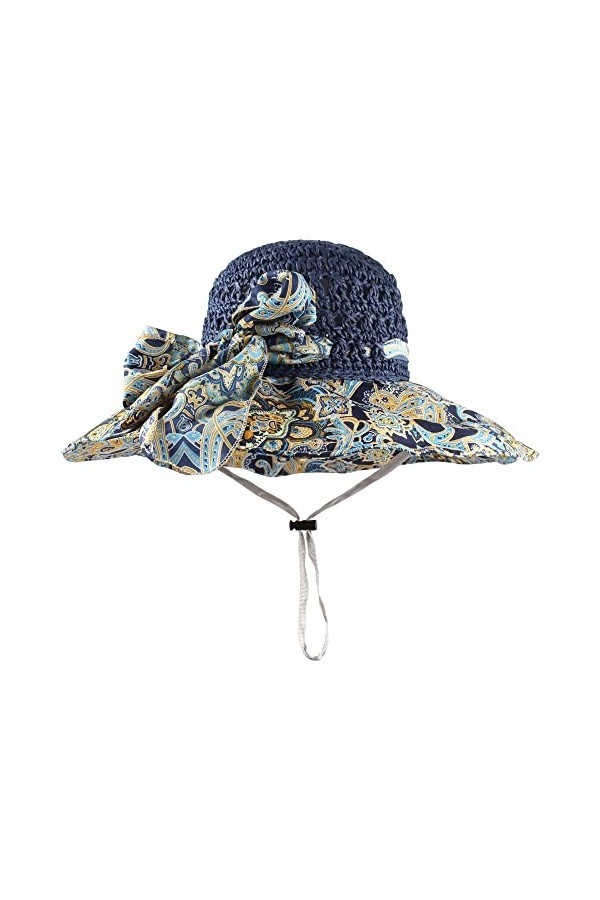 Meliyya Chapeau de paille pour femme - Chapeau de paille à large bord pliable - Chapeau dété - Fleurs - Chapeau de plage, a-